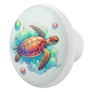 Cute beach house sea turtle  ceramic knob