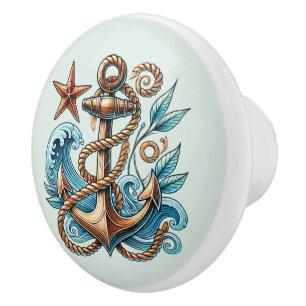 Cute beach house ships anchor ceramic knob