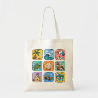 Cute Beach Icons Summer Vacation Tote Bag