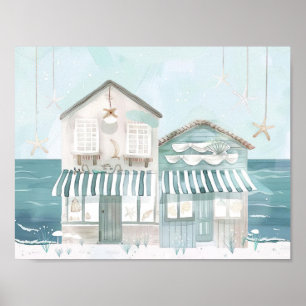 cute beach illustration watercolor style poster
