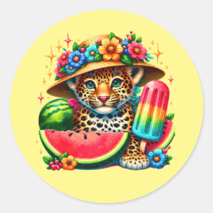 Cute beach leopard lovers classic round sticker
