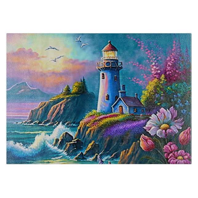 Cute beach lighthouse lovers cutting board (Front)