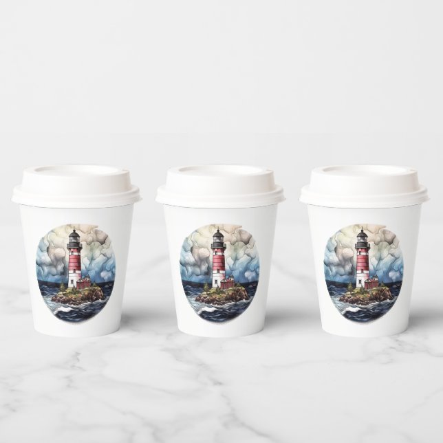 cute beach lighthouse lovers party paper plates cups (Multi)
