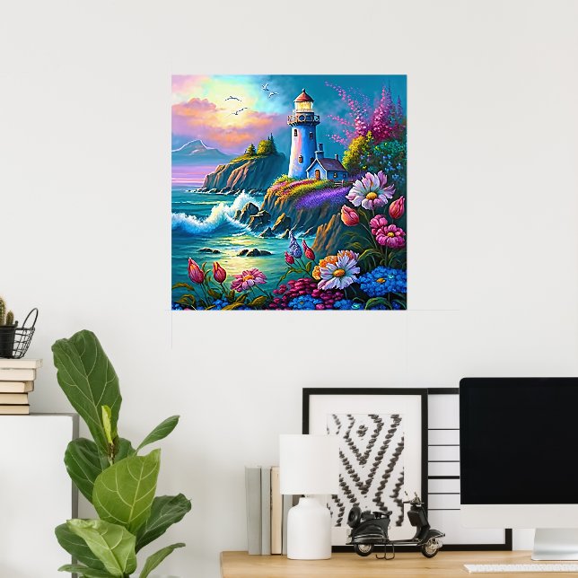 Cute beach lighthouse lovers poster (Home Office)