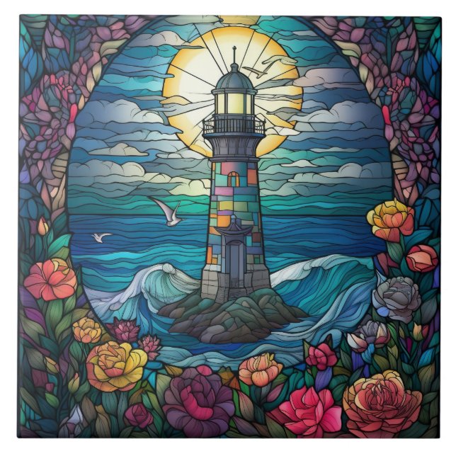 cute beach lighthouse lovers  tile (Front)