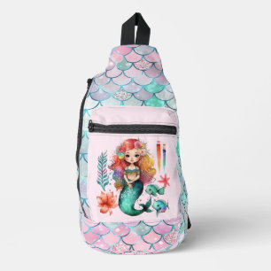 Cute beach mermaid add name girls  sling bag