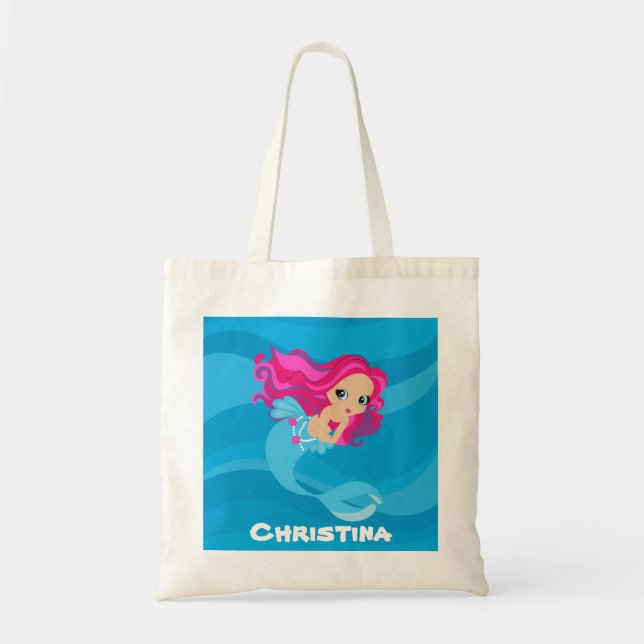 Cute Beach mermaid add name tote bag (Front)