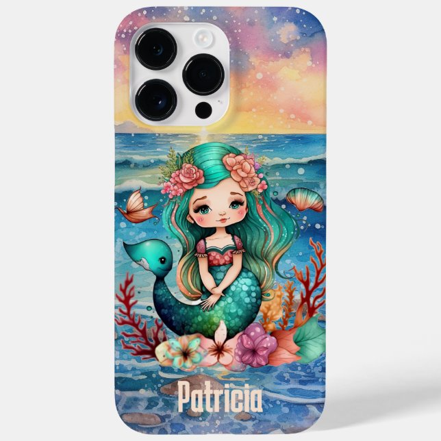 cute beach mermaid lovers add name Case-Mate iPhone case (Back)