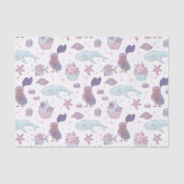 cute beach mermaid tiled party tissue paper (Front)