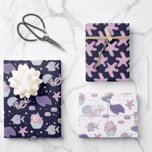 cute beach mermaid tiled party wrapping paper sheet