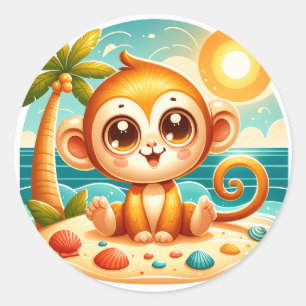 Cute beach monkey lovers classic round sticker