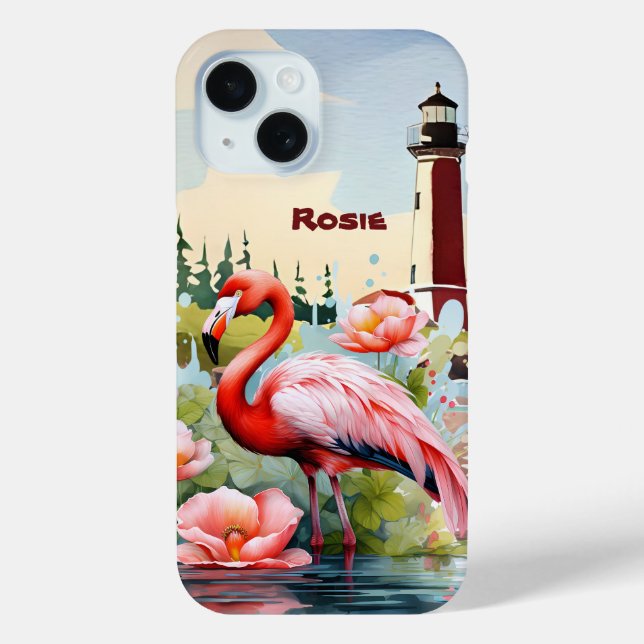 Cute beach pink flamingo add name  Case-Mate iPhone case (Back)