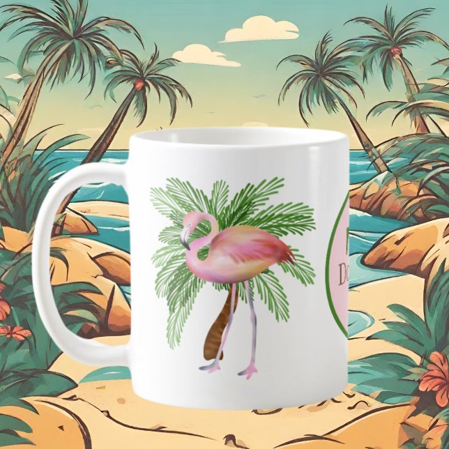 cute beach pink flamingo add name coffee mug (Creator Uploaded)