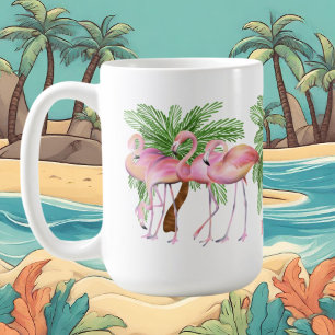 cute beach pink flamingo add name coffee mug
