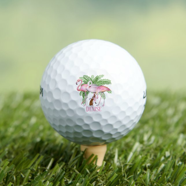 cute beach pink flamingo add name Golf Balls (Insitu Tee)