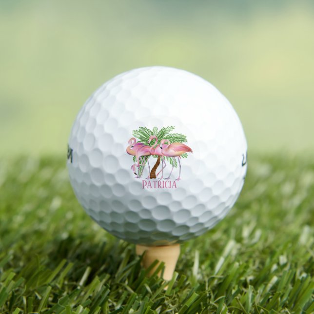 cute beach pink flamingo add name Golf Balls (Insitu Tee)