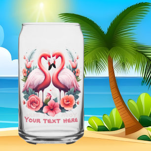 Cute beach pink flamingo add text  can glass