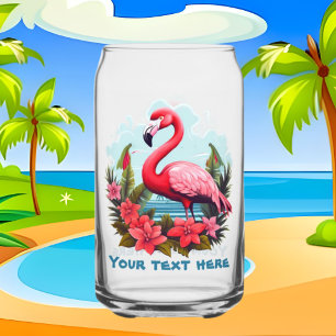 Cute beach pink flamingo add text  can glass