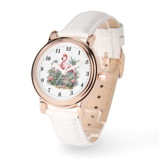 Cute Beach pink flamingo lovers watercolor  Watch (Angle)