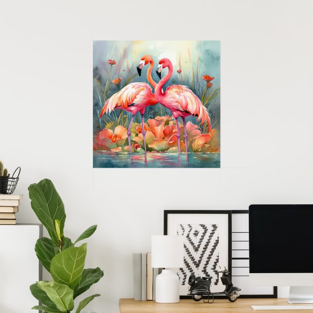 Cute beach pink flamingo  poster (Home Office)