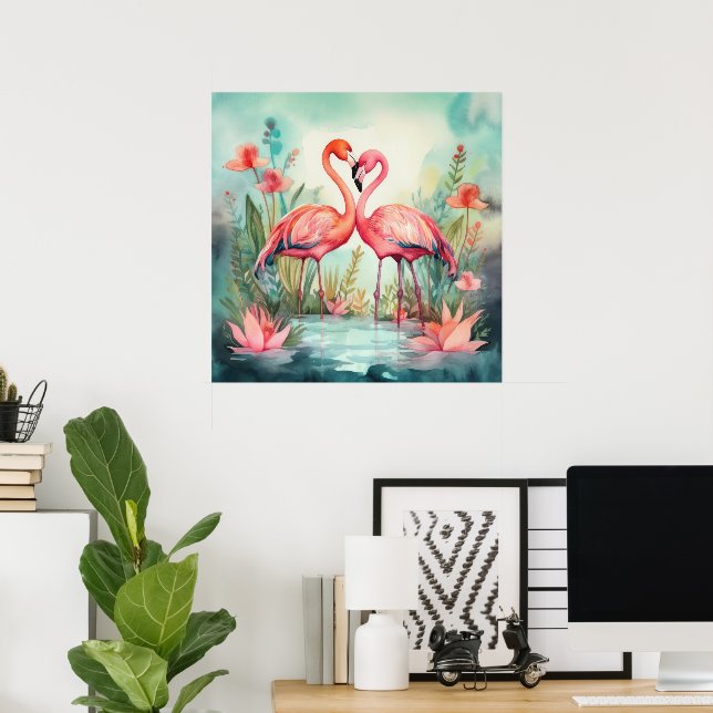 Cute beach pink flamingo  poster (Home Office)