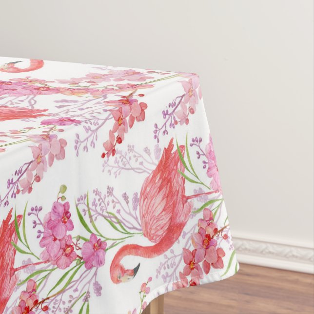 Cute beach pink flamingo tablecloth (In Situ)