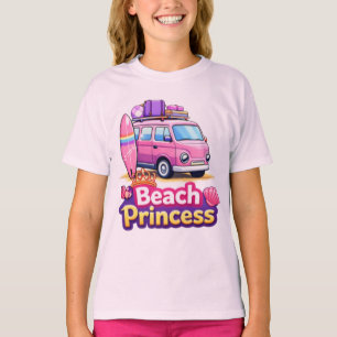 Cute Beach Princess Pink Surf Van - Girls Summer T T-Shirt
