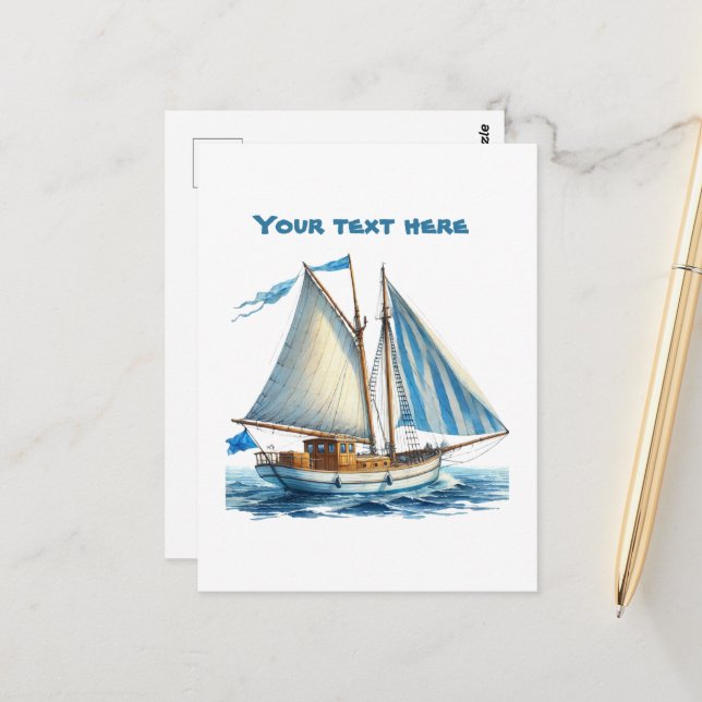 Cute beach sailboat add text  postcard (Front/Back In Situ)