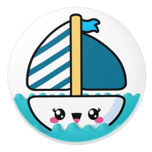 Cute Beach Sailboat Ceramic Knob