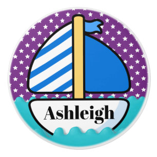 Cute Beach Sailboat Ceramic Knob