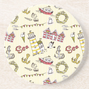 Cute Beach Scene Pattern Coaster