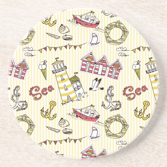 Cute Beach Scene Pattern Coaster (Front)
