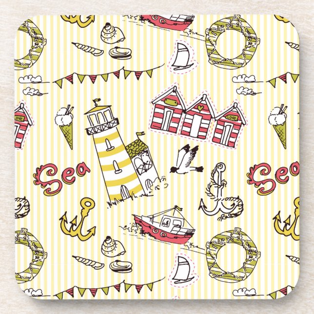 Cute Beach Scene Pattern Coaster (Front)