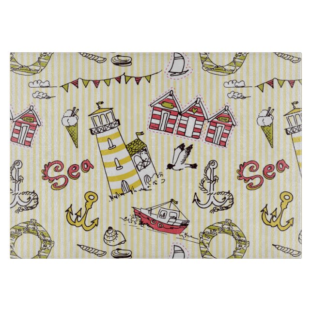 Cute Beach Scene Pattern Cutting Board (Front)