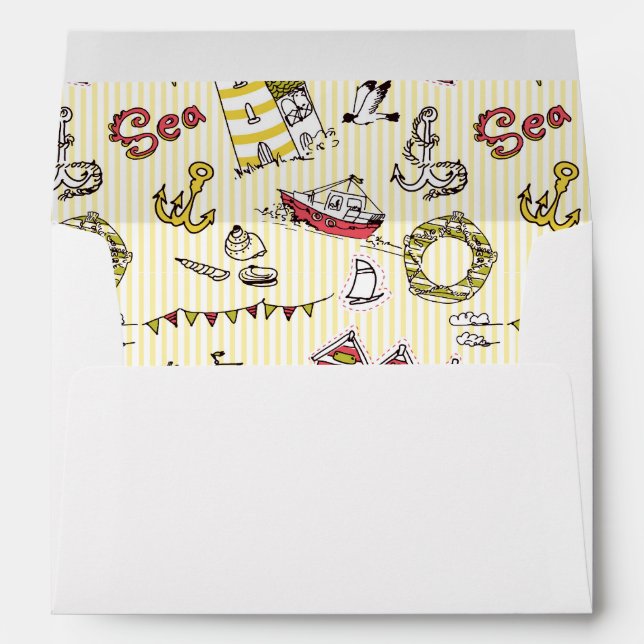 Cute Beach Scene Pattern Envelope (Back (Bottom))