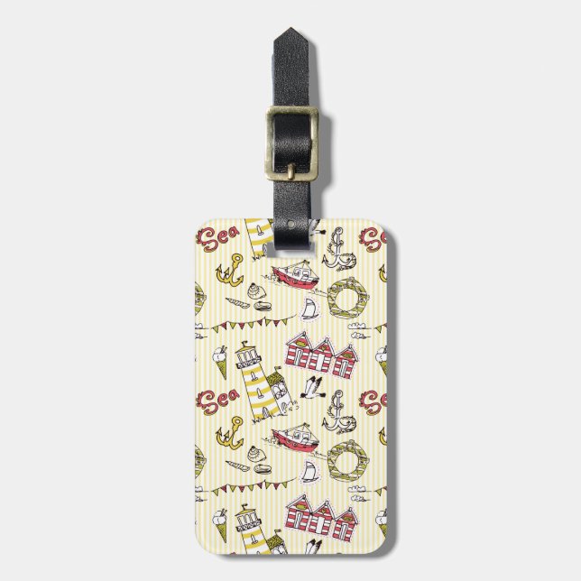 Cute Beach Scene Pattern Luggage Tag (Front Vertical)