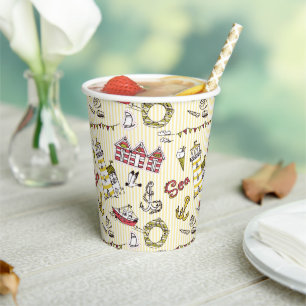 Cute Beach Scene Pattern Paper Cups