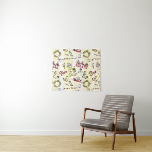 Cute Beach Scene Pattern Tapestry