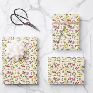 Cute Beach Scene Pattern Wrapping Paper Sheet