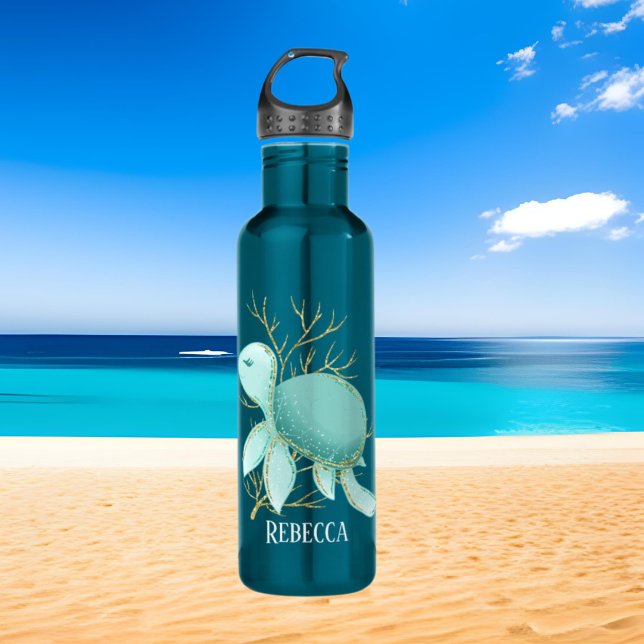 cute beach sea turtle add name 710 ml water bottle (Creator Uploaded)