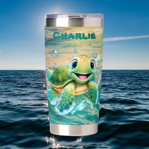 Cute beach sea turtle add name  insulated tumbler