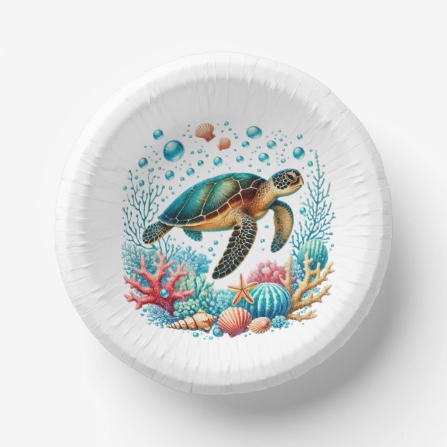 Cute beach sea turtle party paper plate (Front)
