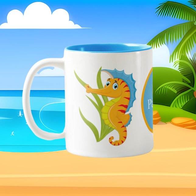 Cute beach seahorse add monogram Two-Tone coffee mug (Creator Uploaded)