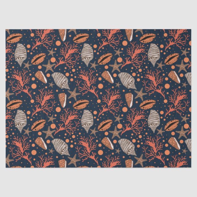 Cute beach seashell coral pattern party tissue paper (Front)