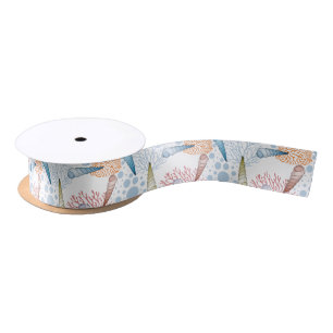 Cute beach seashell coral pattern satin ribbon