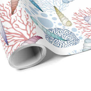 Cute beach seashell coral pattern wrapping paper