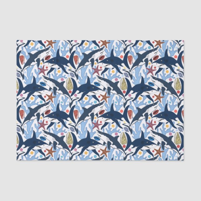 Cute beach shark pattern party tissue paper (Front)