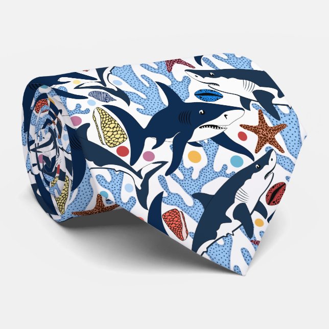 Cute Beach shark pattern tie (Rolled)