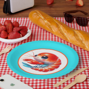 Cute beach shrimp party paper plate