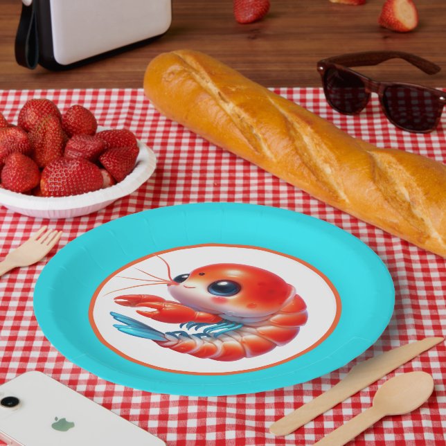 Cute beach shrimp party paper plate (Picnic)